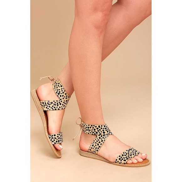 Dolce Vita Shoes - Dolce Vita Cheetah Calf Hair Ankle Wrap Lace Up Flat Sandals Womens 8 Tan Black